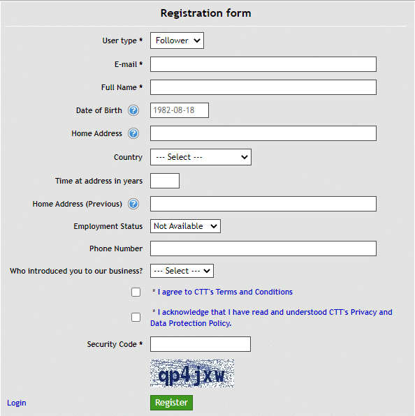 Sirius EA registration form