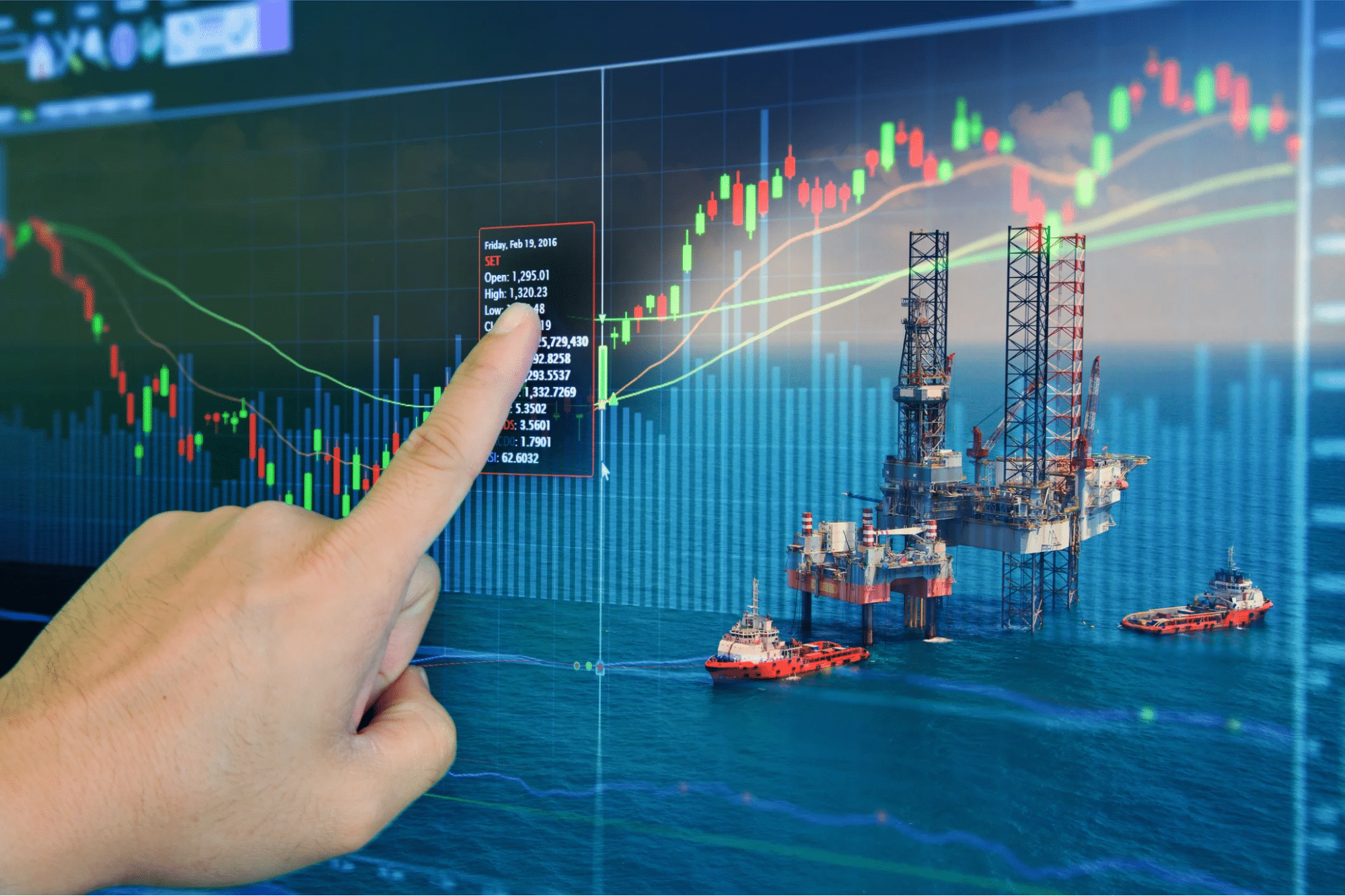 trading chart and natural gas drilling station