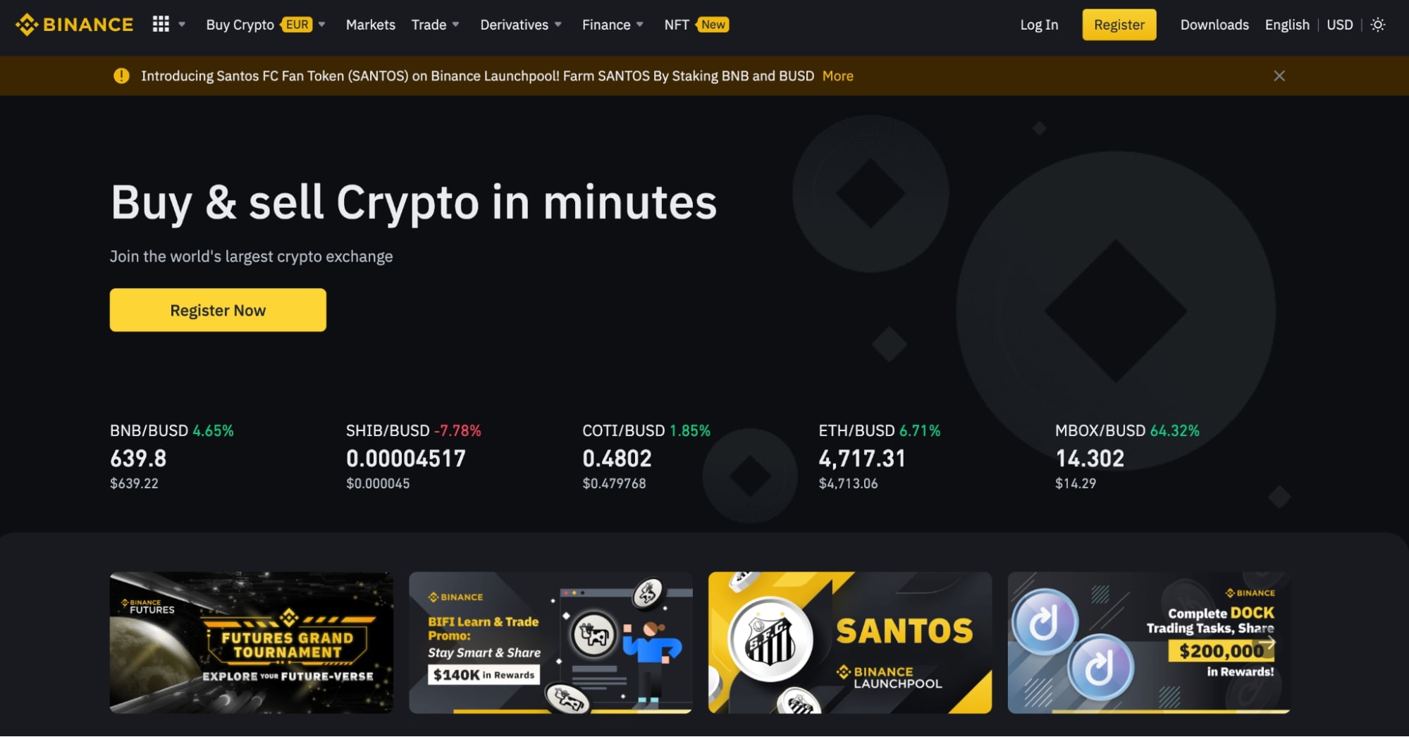 Binance homepage