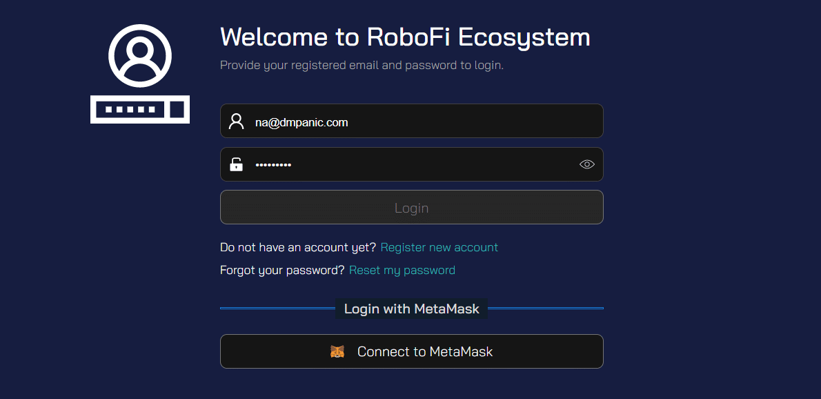 Account registration with RoboFi